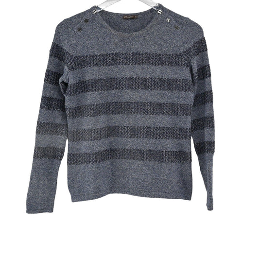 J MCLAUGHLIN Sweater Womens Size XS Blue Metallic Stripe Cotton Blend Randy Crew