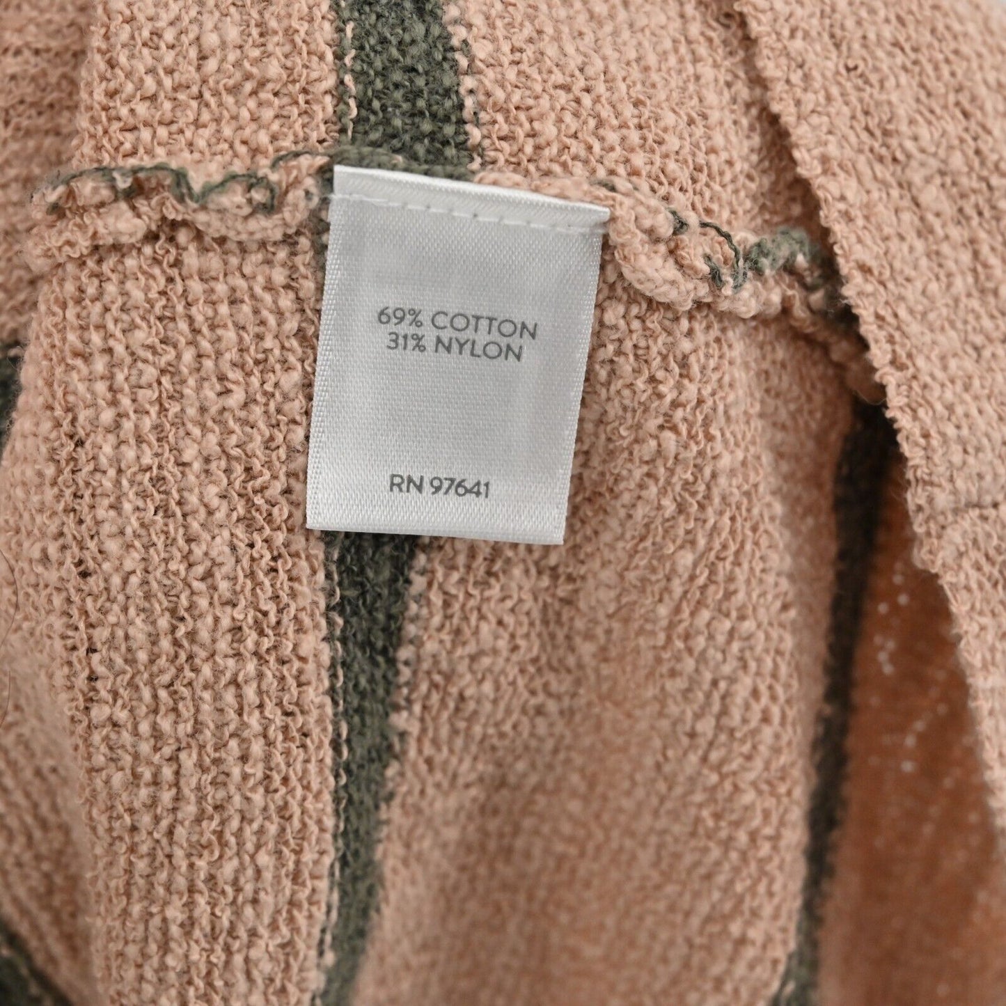 J JILL Sweater Womens Size S Tall Knit Olive Green Tan Stripe Long Sleeve Hoodie