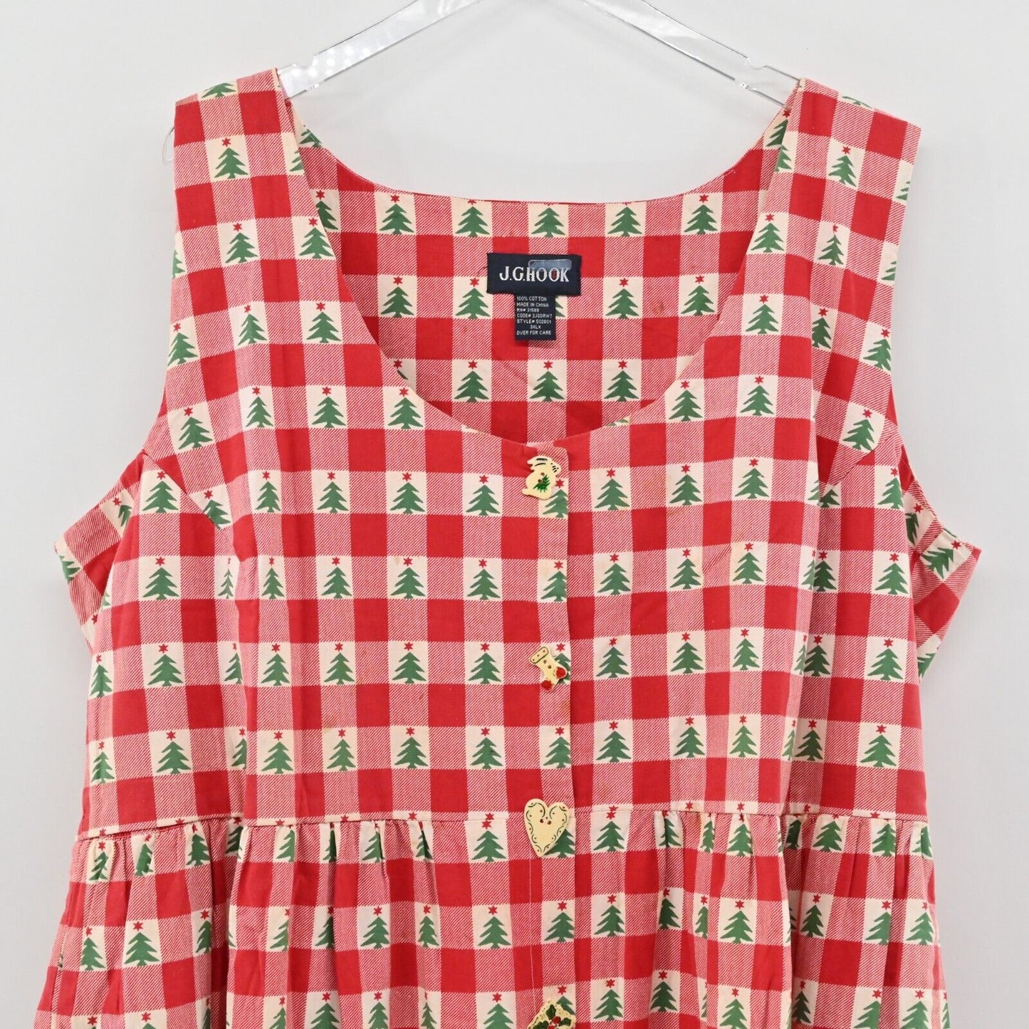 Vtg JG HOOK Dres Size 3XLX Sleeveless Christmas Tree Button Primative Cabincore