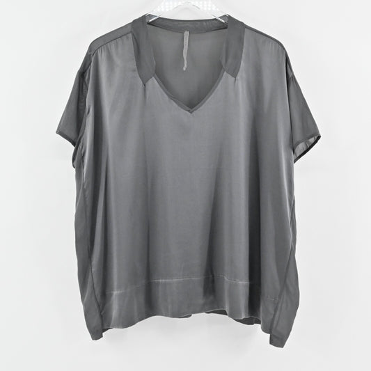 TRANSIT PAR SUCH Top Womens Size 2/S Gray Silk Combo VNeck Oversized Lagenlook