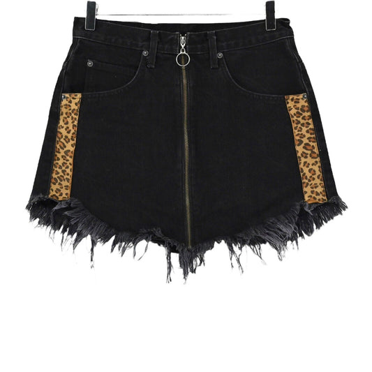 CARMAR Skirt Womens Size 29 Black Leopard Print Distressed Denim Beatrice Mini