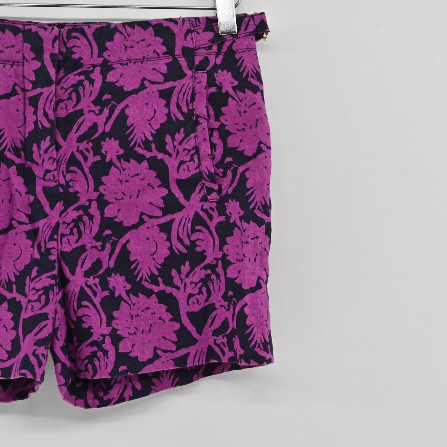 TORY BURCH Shorts Womens Size 0 Cotton Linen Blend Purple Navy Floral Print