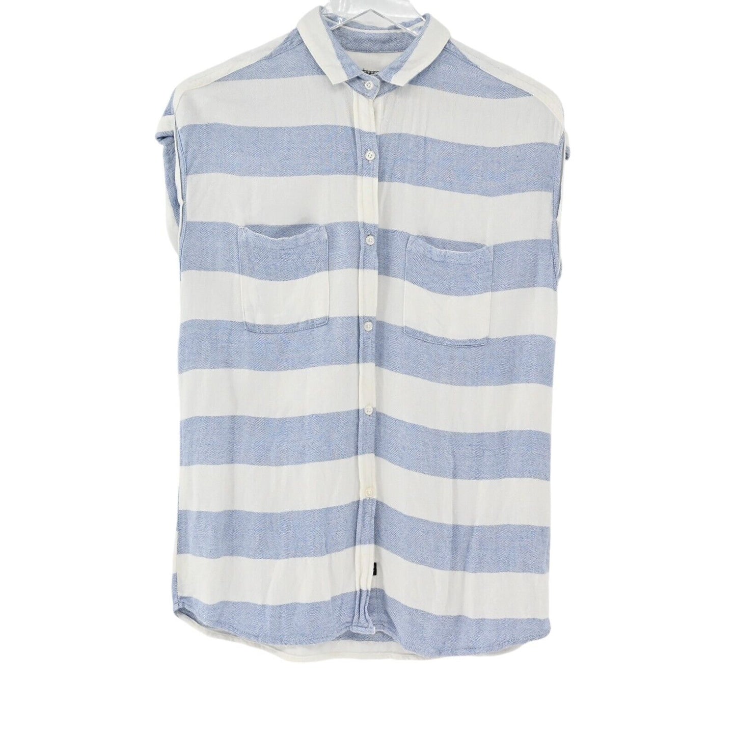 RAILS Top Women Sz XS Blue White Stripe Rolled Cap Sleeve Britt Button Up Beach