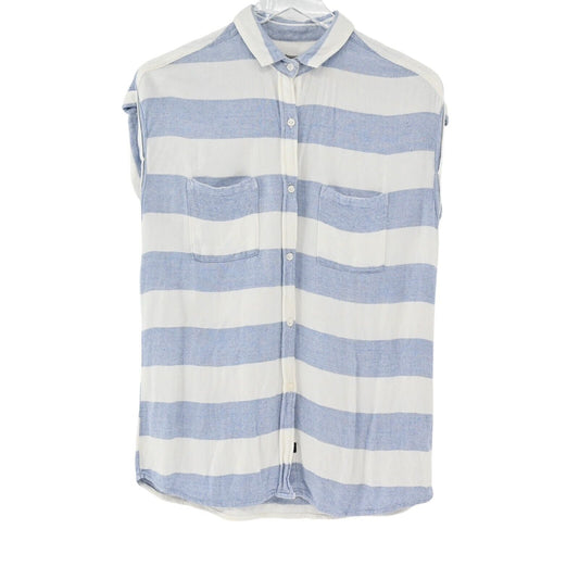 RAILS Top Women Sz XS Blue White Stripe Rolled Cap Sleeve Britt Button Up Beach