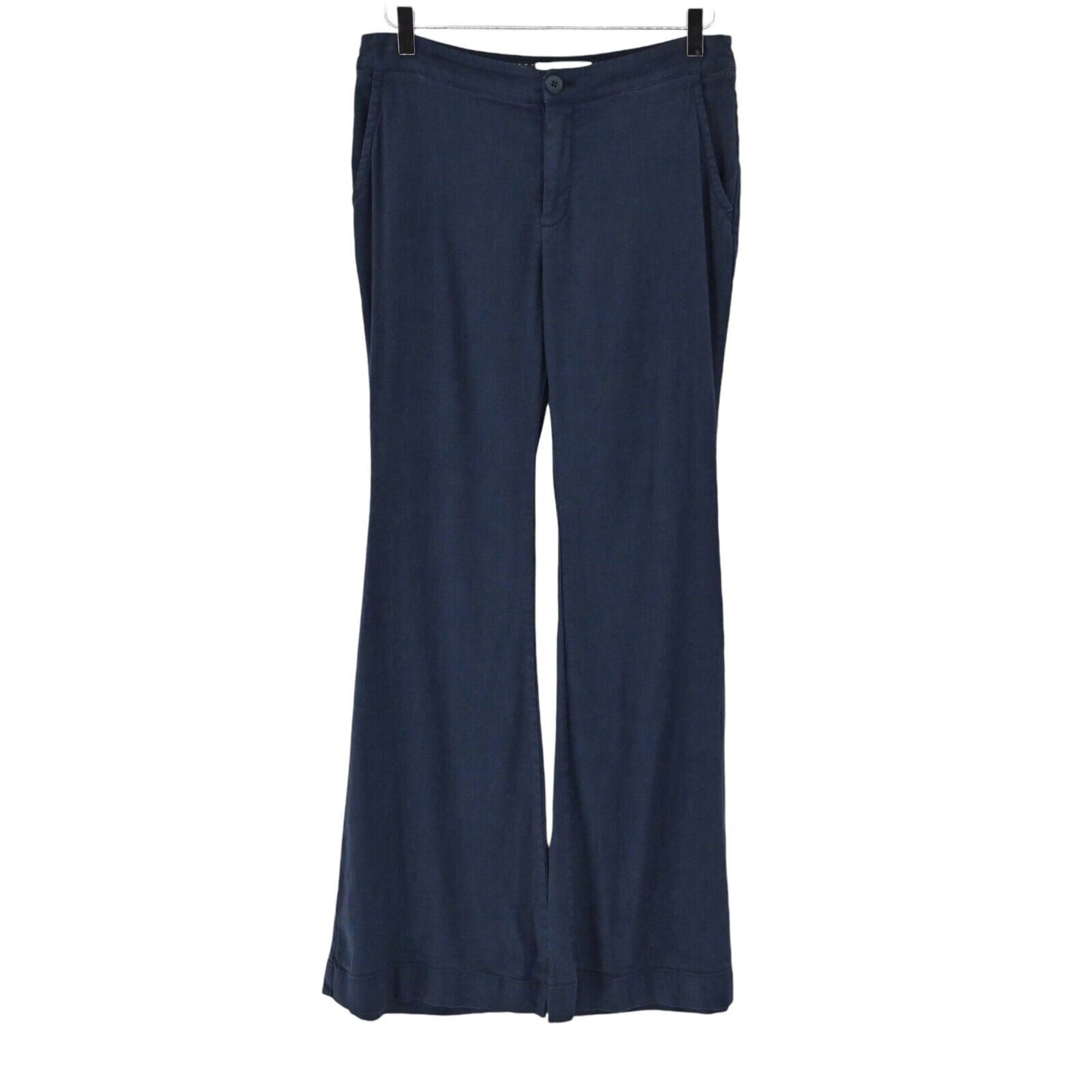 ANTHROPOLOGIE Pants Womens Size 4 Navy Blue Linen Blend Low Rise Flare Wide Leg