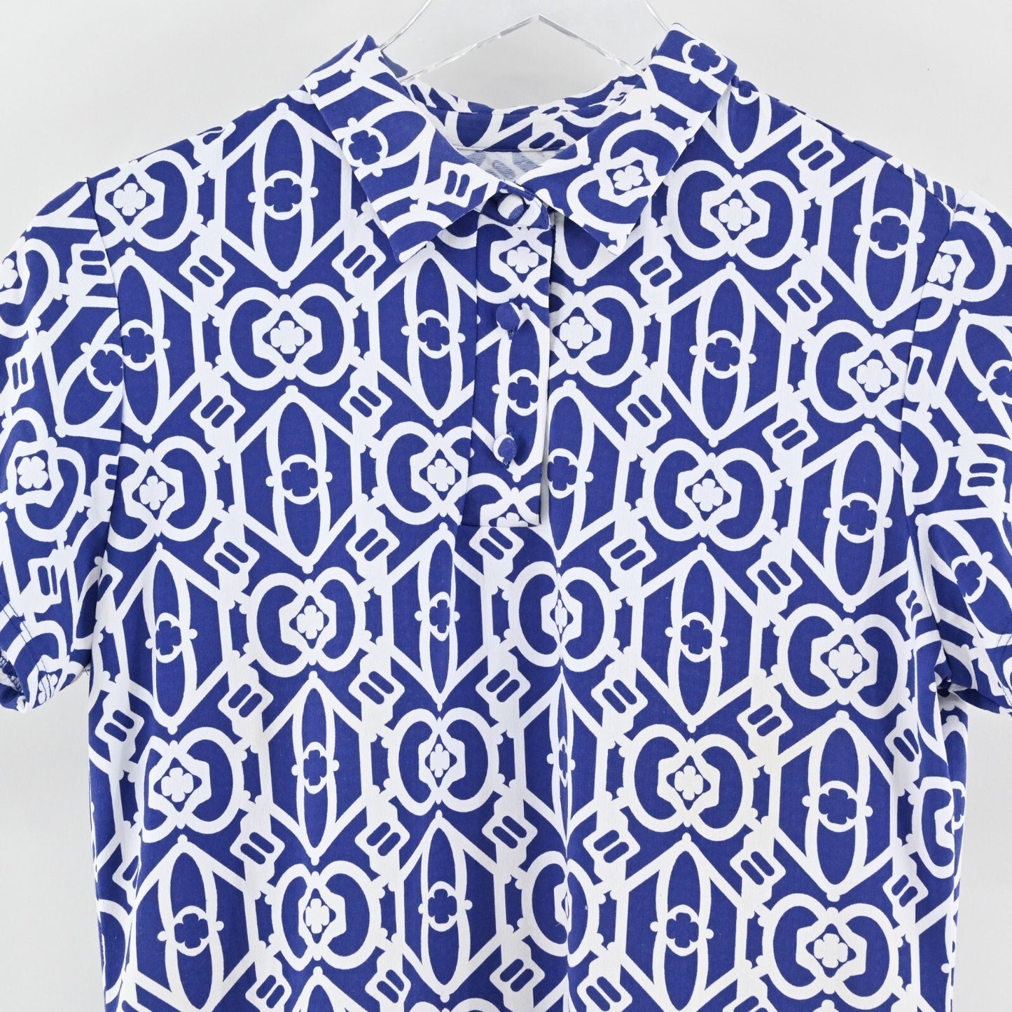 IBKUL Dress Size S Blue White Print Polo Stretch UPF 50+ Outdoor Preppy Outdoors