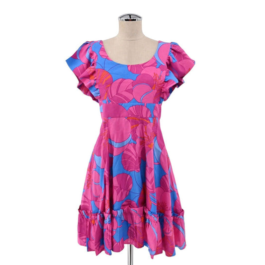 TUCKERNUCK Dress Womens Size S Pink Wild Azalea Linen Blend Ruffle Edisto Mini