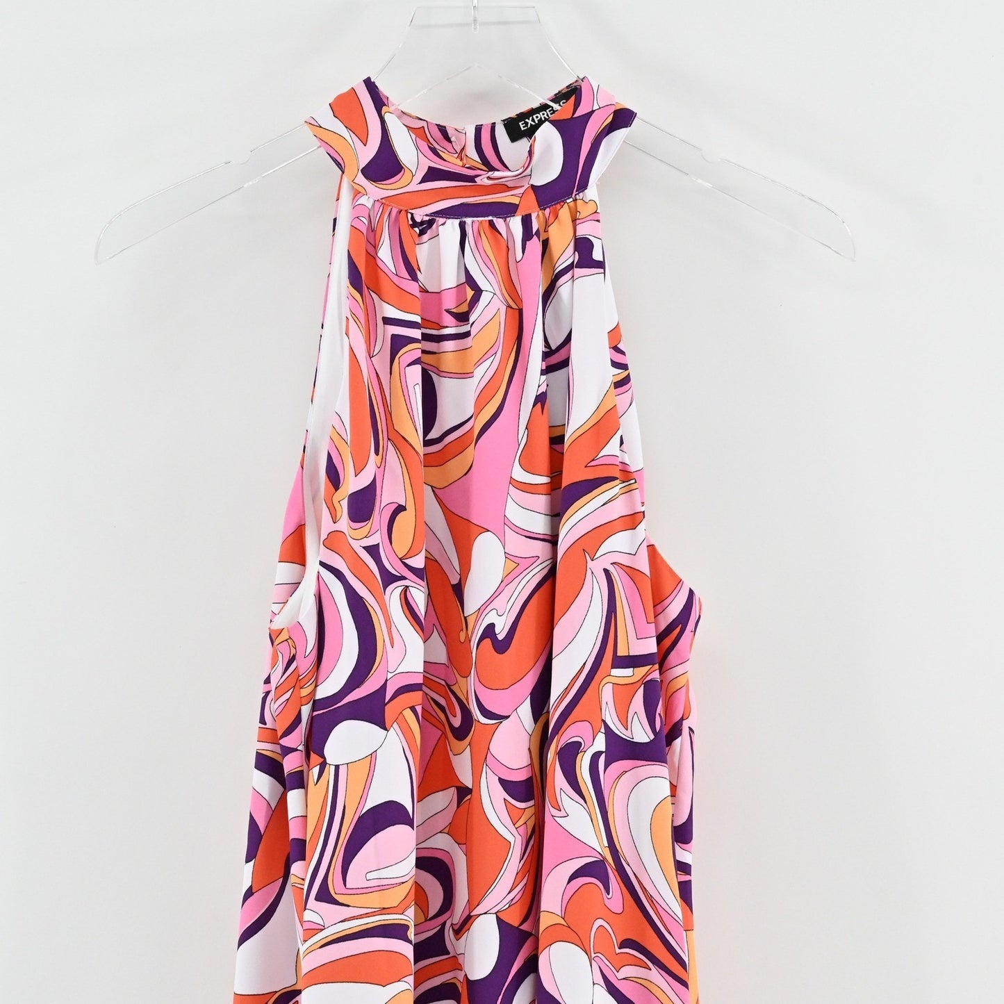 Express Halter Maxi Dress Size M Groovy Dopamine Funky Pink Orange Purple Swirl