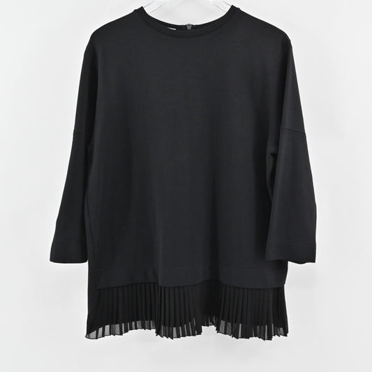 AKRIS Top Womens Sz 12 Black Pleated Hem Blouse Quiet Luxury Whimsigoth Capsule