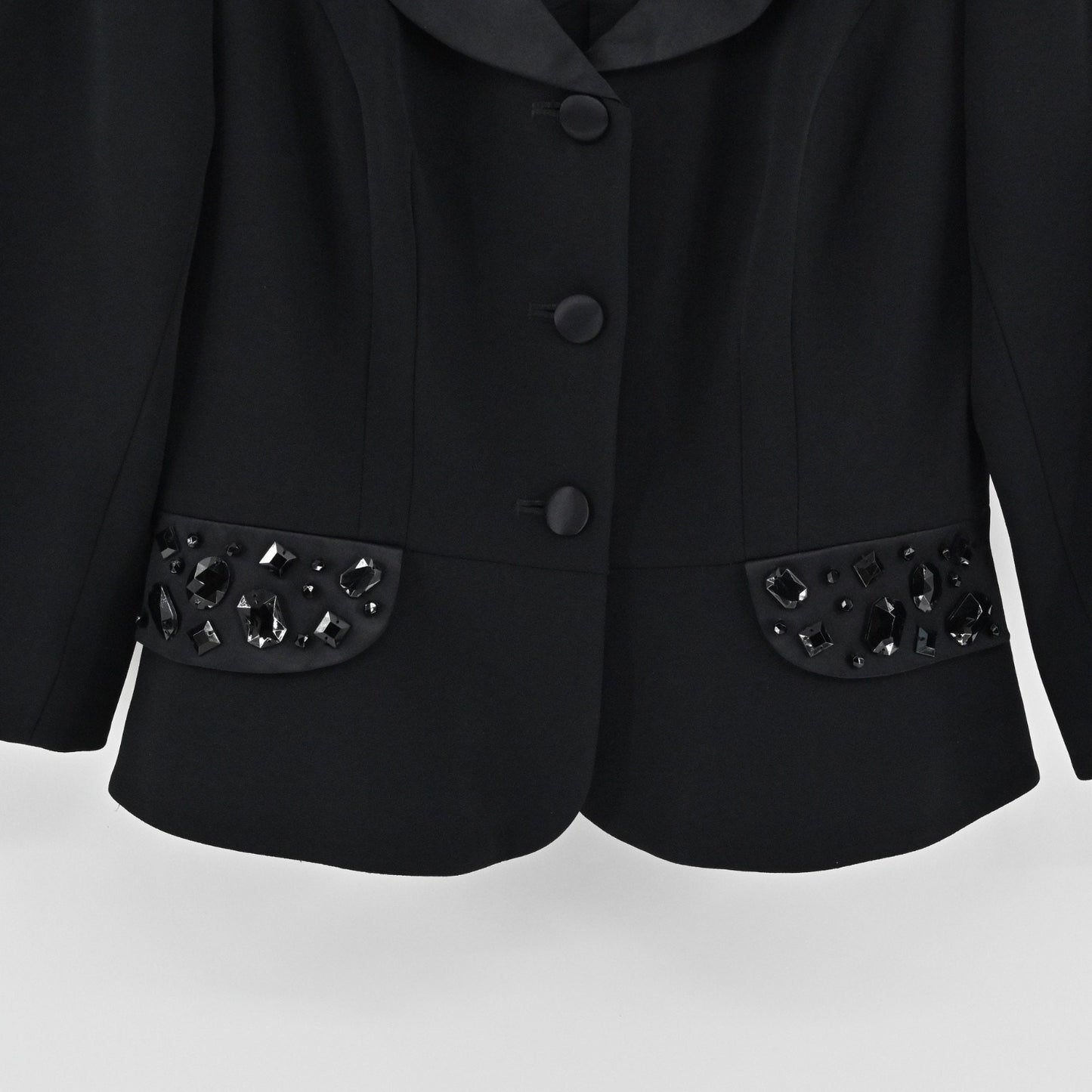 Vtg 90s Kay Unger Womens Embellished Jewel Silk Blazer Sz 10 Black Career Formal