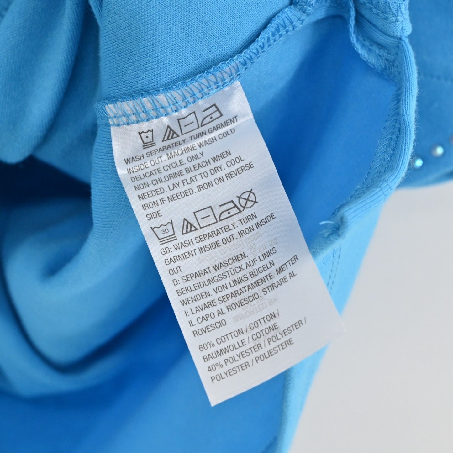 Quacker Factory Womens Scalloped Rhinestone Top Size 3X Blue 3/4 Puff Sleeve