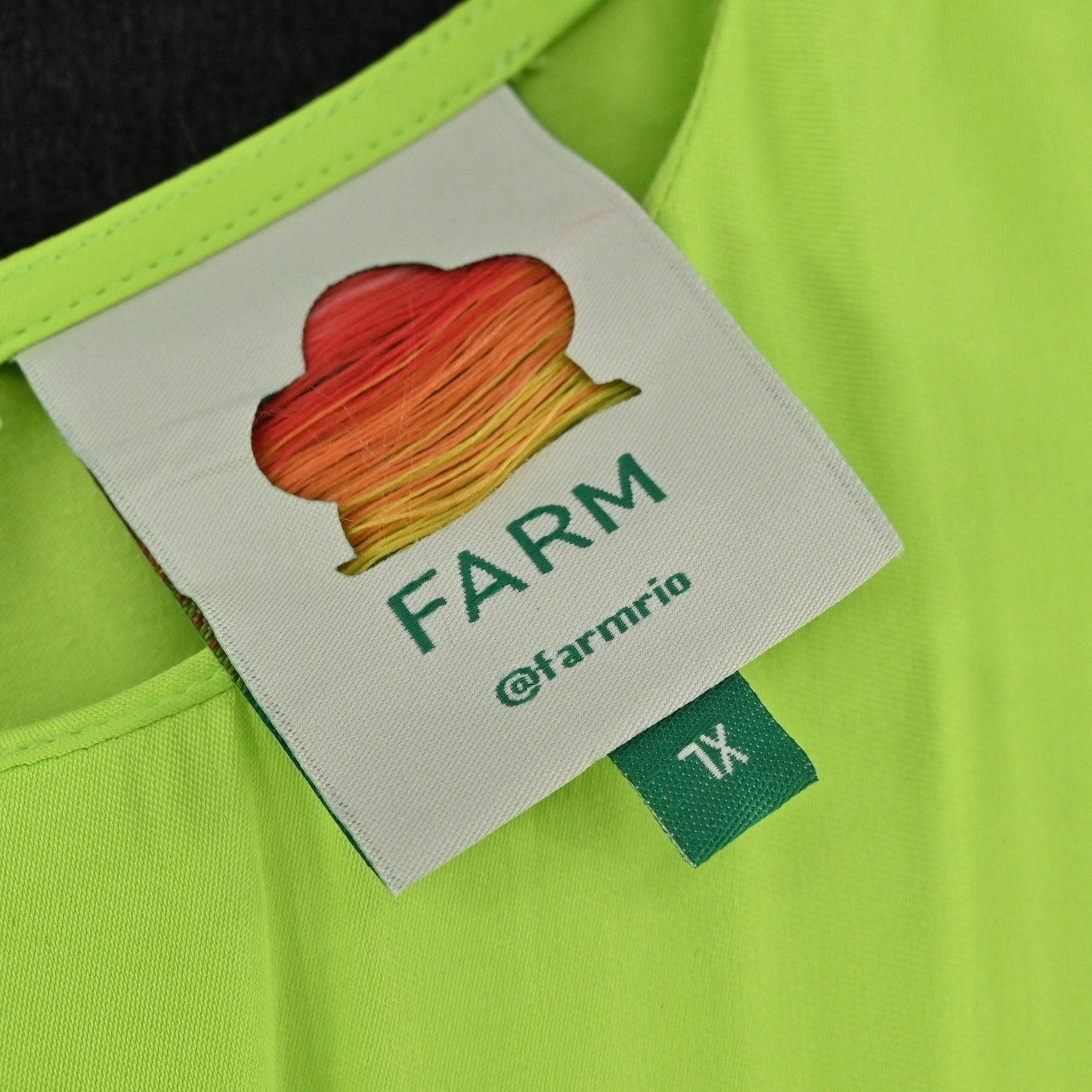 FARM Rio Lime Green Midi Dress Size 1X Cut Out Detail Long Sleeve Dopamine Boho