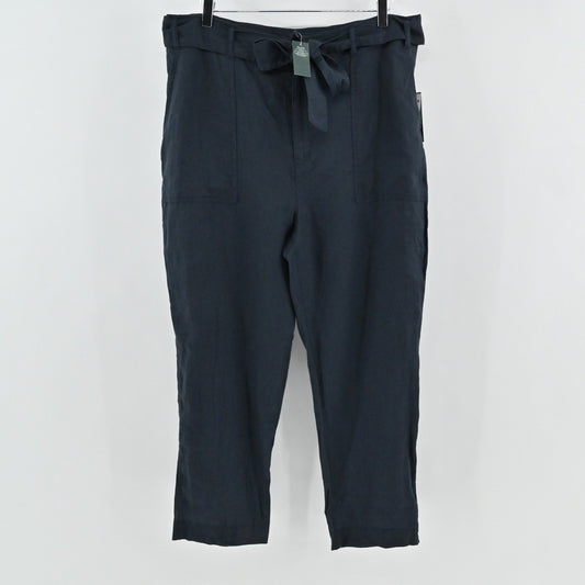 Ralph Lauren Womens Cropped Linen Pants Size 14 Navy Tie Waist Preppy Summer LRL