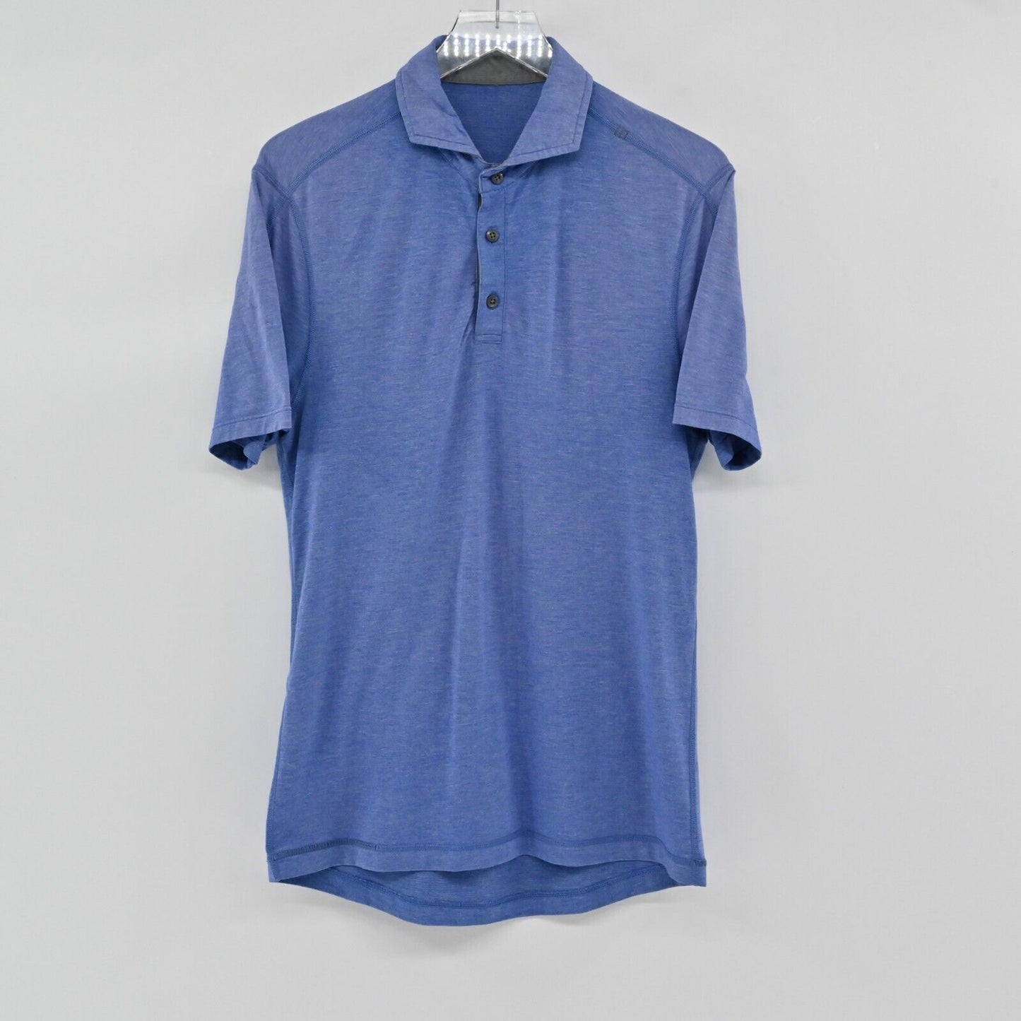 LULULEMON Polo Mens Size L Casual Heathered Blue Short Sleeve Shirt Collar Logo
