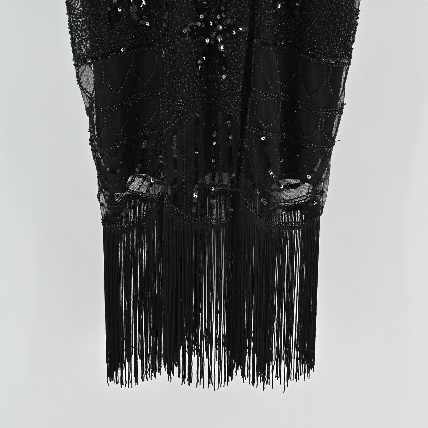 PrettyGuide Sequin Fringe Cocktail Midi Dress Size L Gatsby Glam Flapper Black