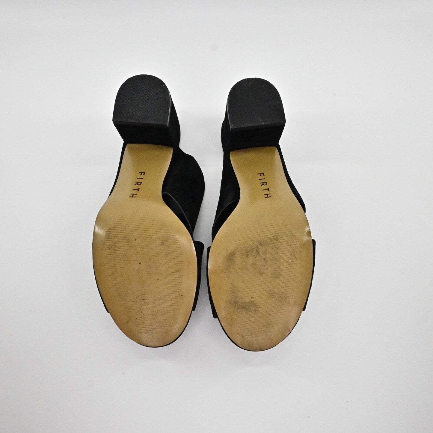 FIRTH Womens Suede Sandals Size 10 Black Criss Cross Strap Block Heel Slip On