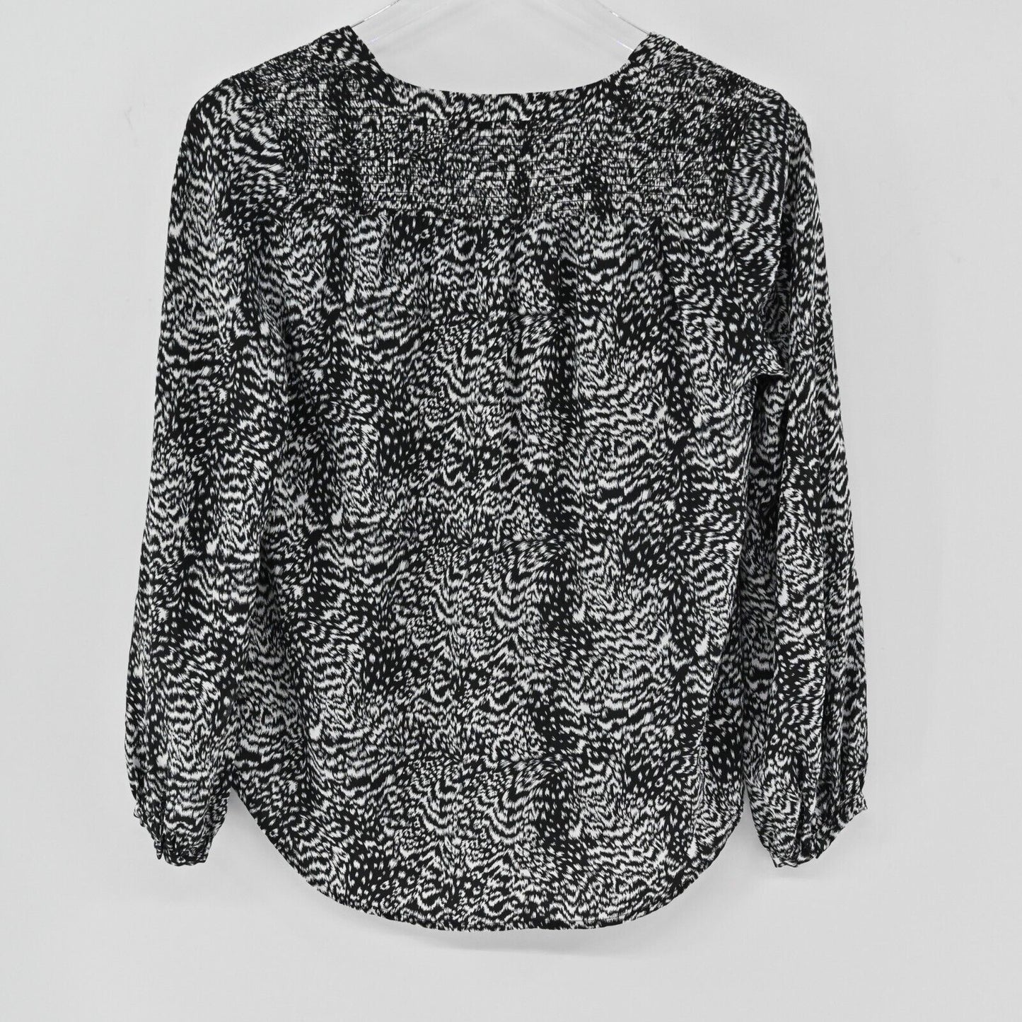 JOIE Top Womens Sz S Padma Silk Brushstroke Animal Print Long Sleeve Black White