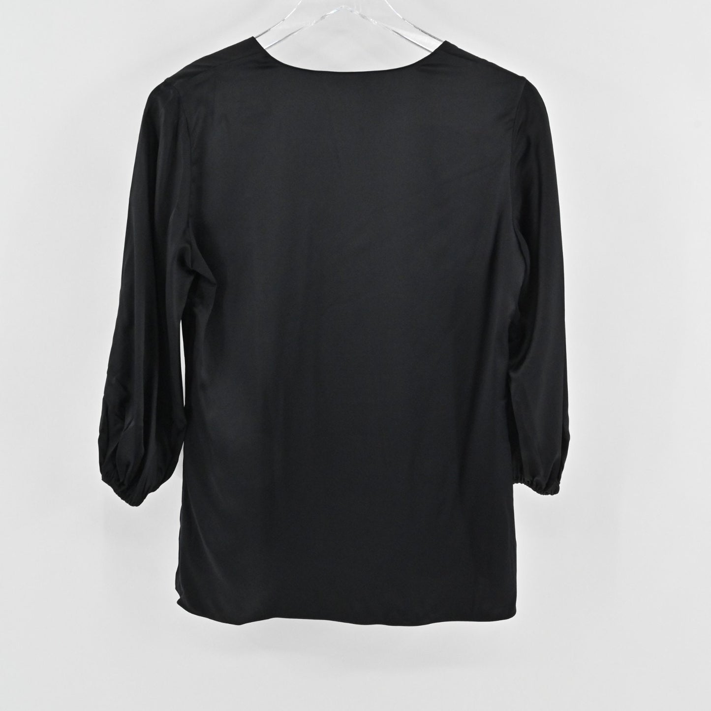 Theory Womens Stretch Satin Volume Sleeve Top Size S Black Silk Minimalist Glam
