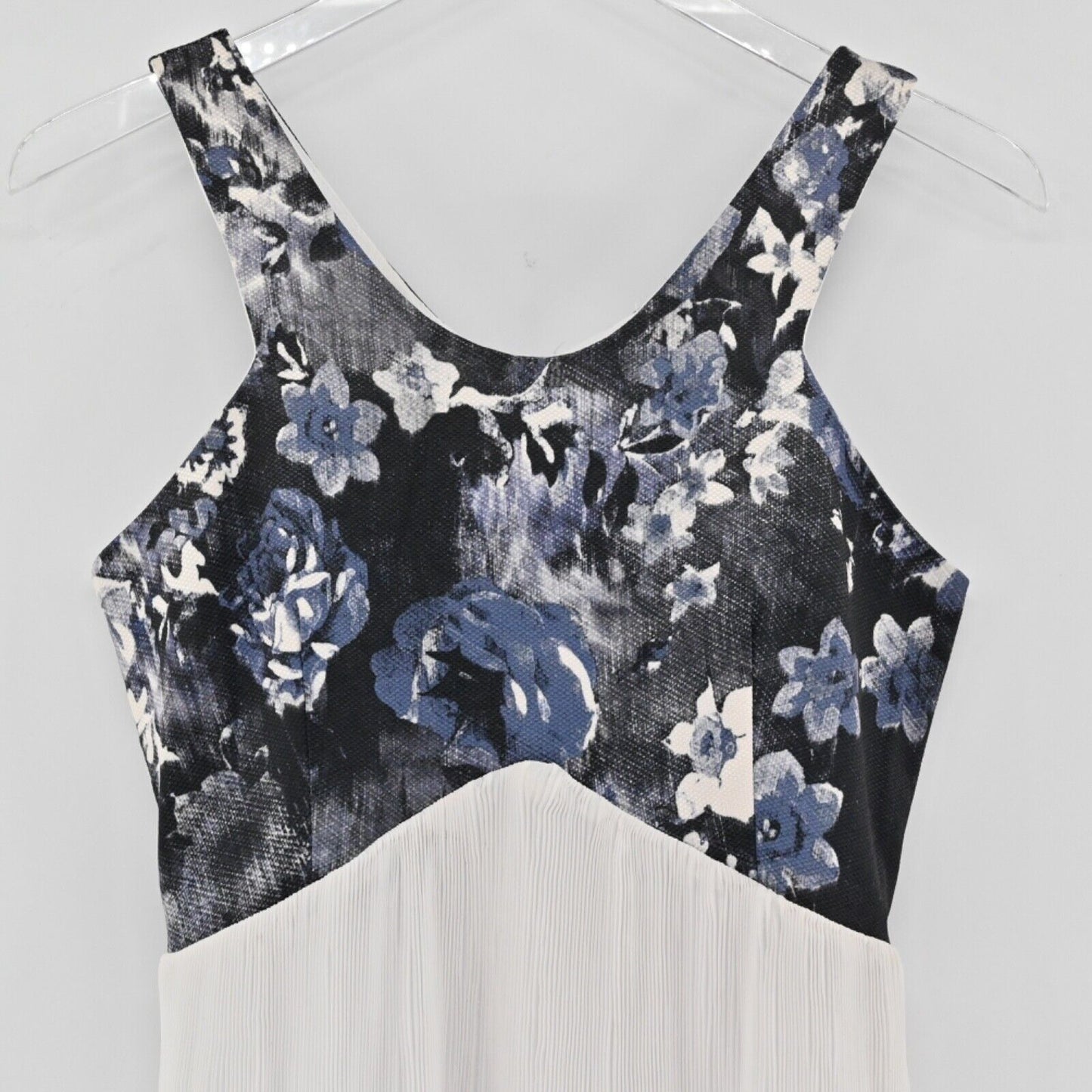 FOUNT Dress Womens Size SM Blue Floral Pleated Scoop Neck Goddess Mini Tank NEW