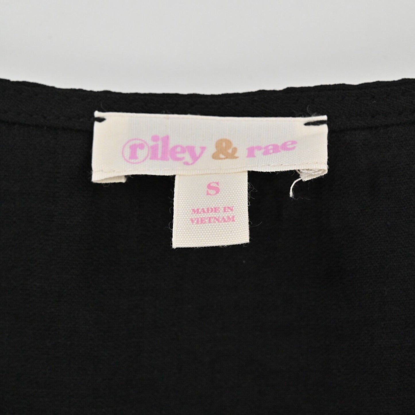 RILEY RAE Top Womens Sz S Lily Tie Shoulder V Neck Shirt Tank Black Academia NEW
