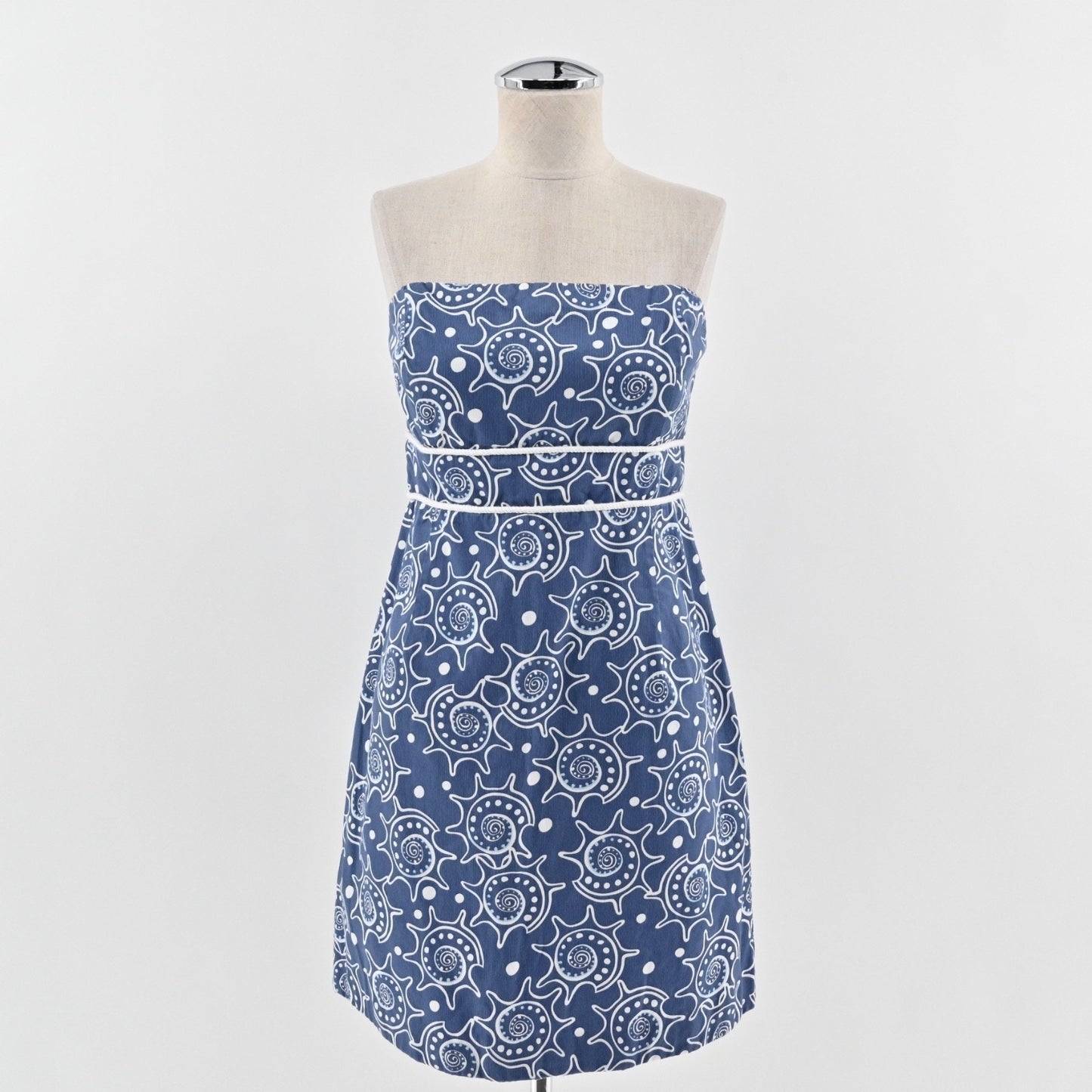 Vineyard Vines Strapless Seashell Dress Sz 6 Blue 100% Cotton Preppy Beach Retro