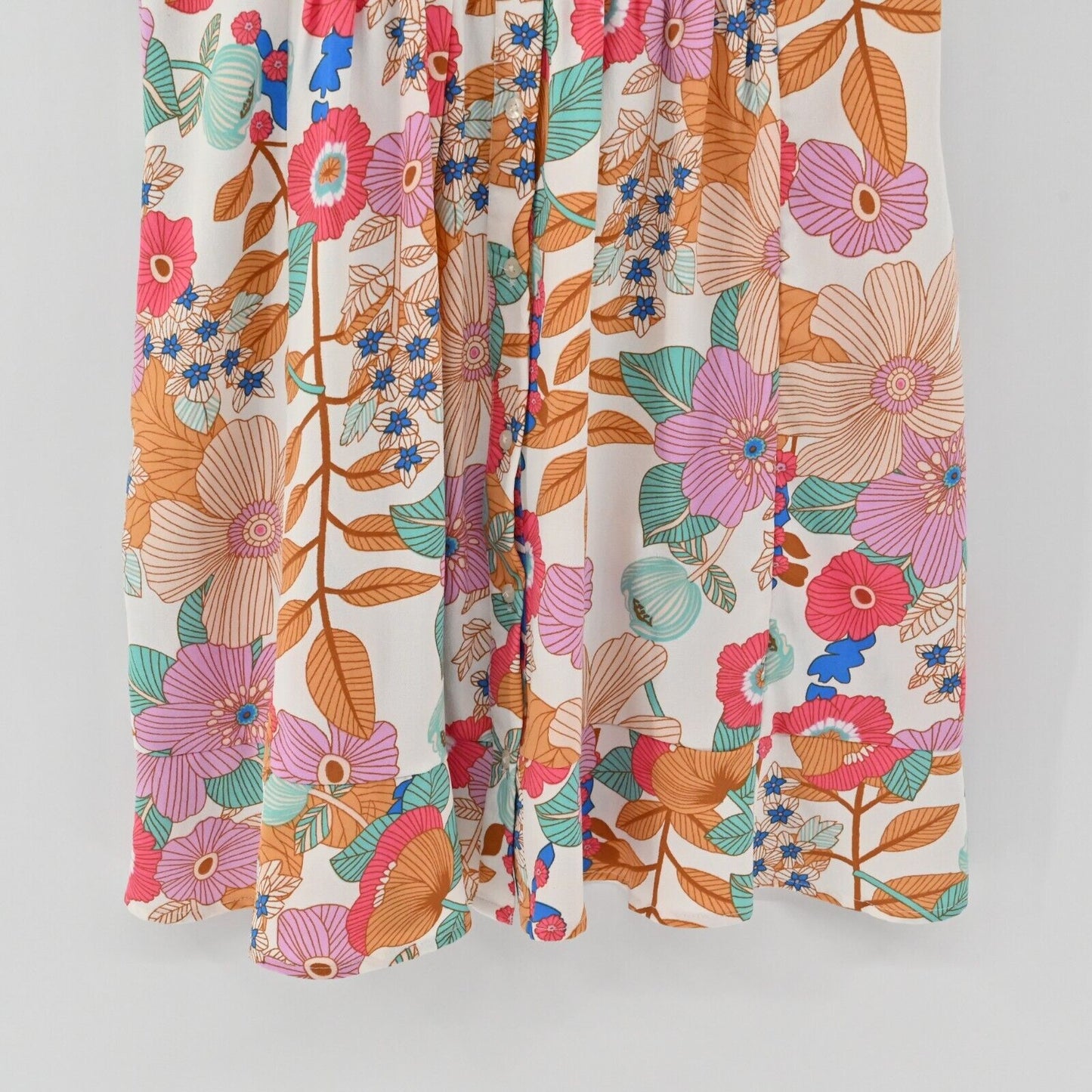 TOLANI Dress Sz XXS Multicolor Floral Print Tiered Button Front Mini Boho Retro