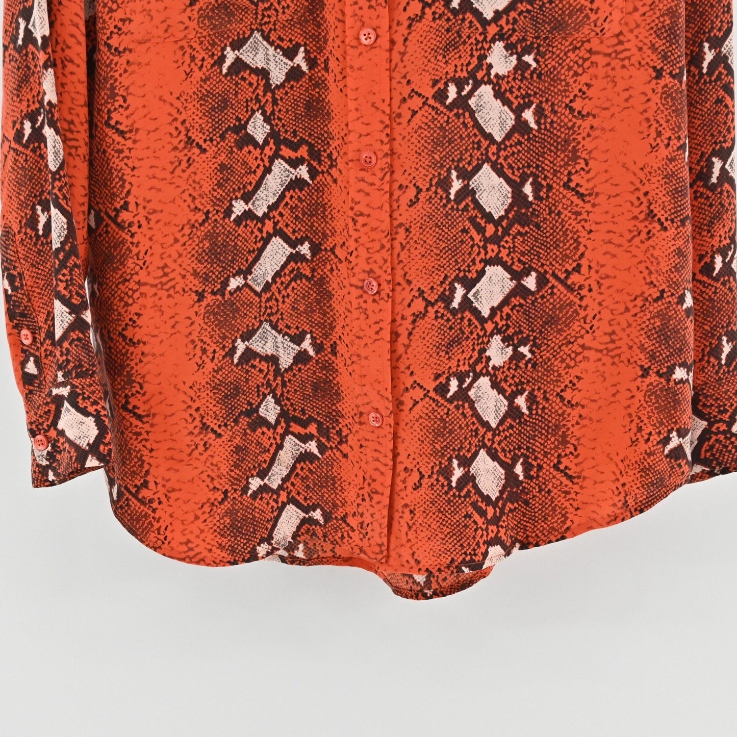 EQUIPMENT Womens Silk Top Size S Orange Snakeskin Button Dopamine Maximalist