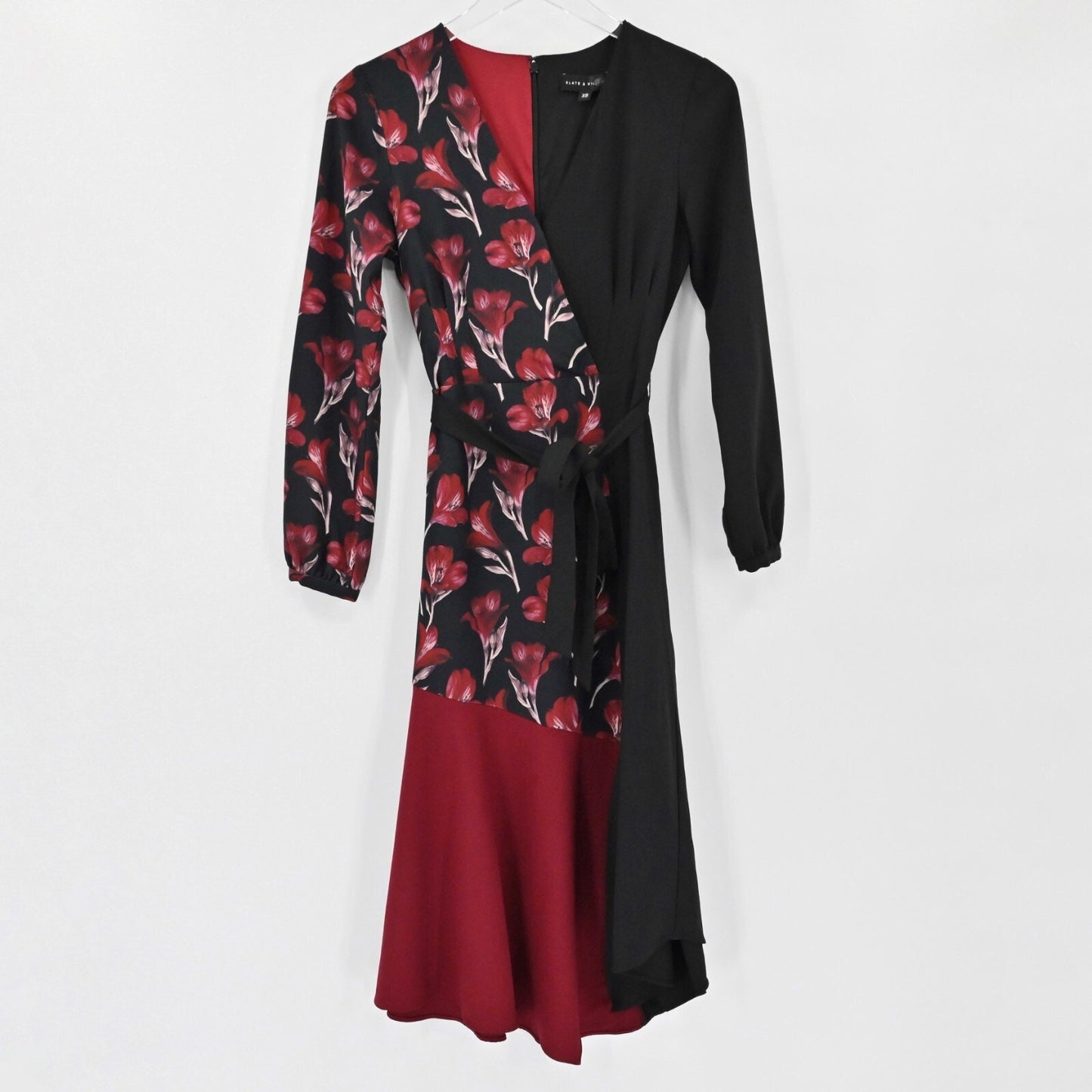 SLATE WILLOW Womens Anissa Wrap Dress Size XS Floral Colorblock Elegant Cocktail