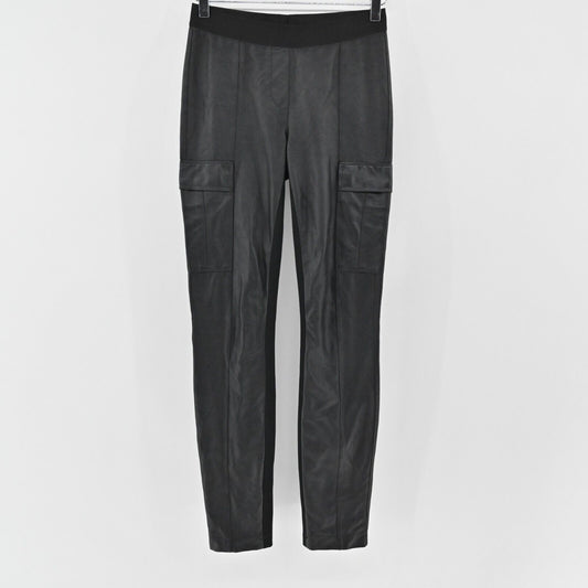 BCBGMAXAZRIA Pants Womens Size XS Black Faux Leather Pull On Skinny Leg Cargo