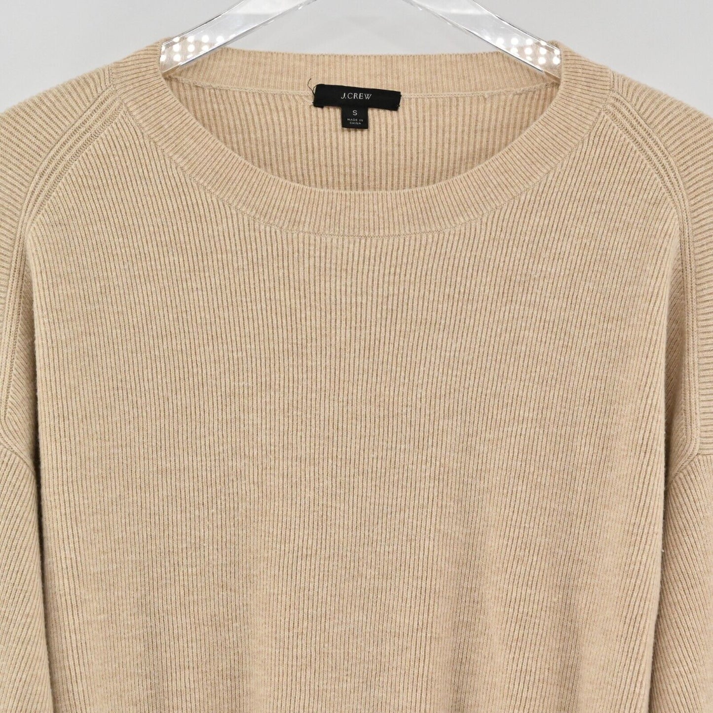 J CREW Sweater Womens Size S Long Sleeve Ribbed Knit Tan Round Neck Top Neutral