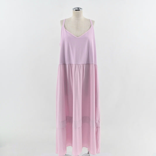 Athleta Elation Hybrid Midi Dress Size 2X Pink Spaghetti Strap Pocket Athleisure