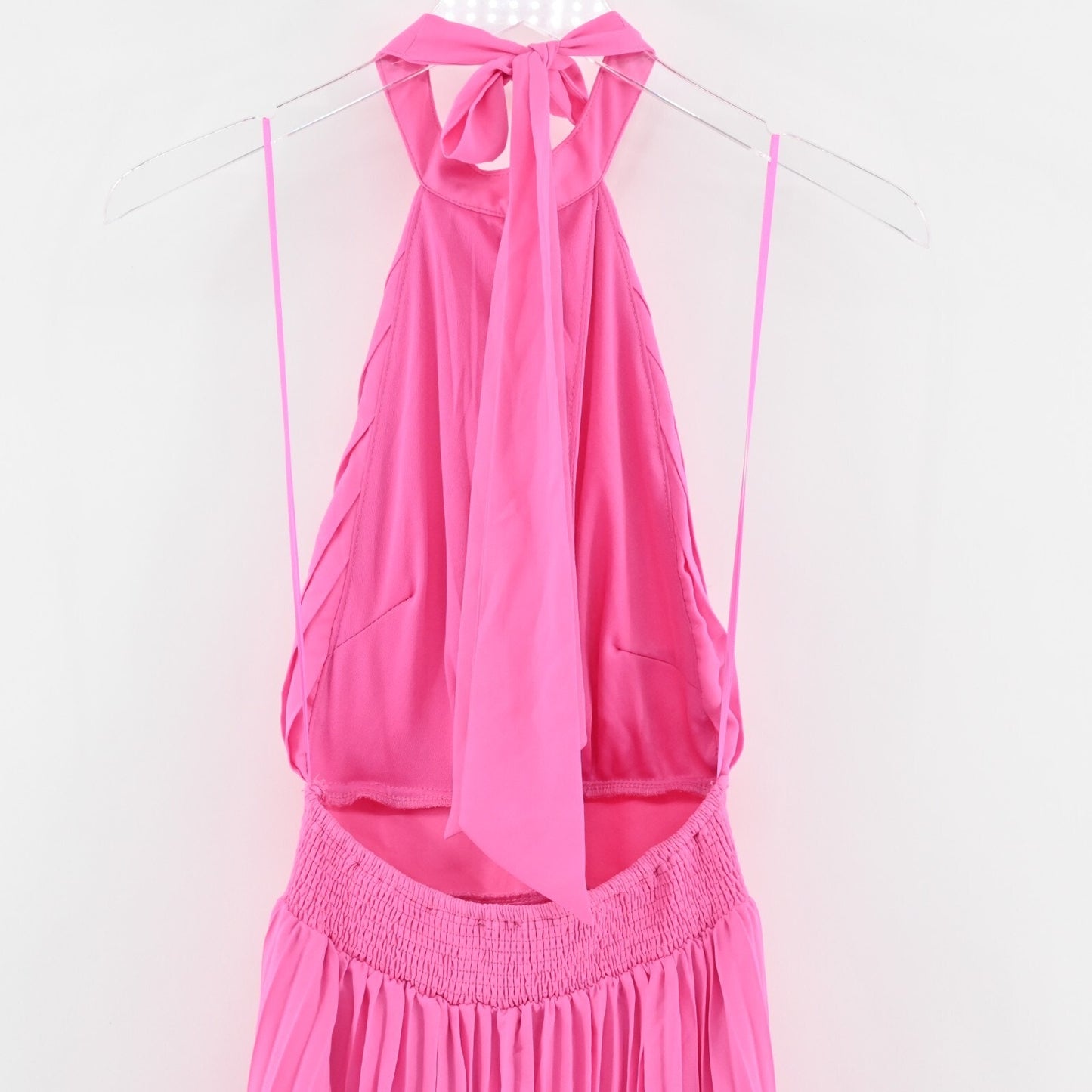 PINK LILY Pleated Maxi Dress Size S Sunny Gleam Accordion Halter Neck Cut Out