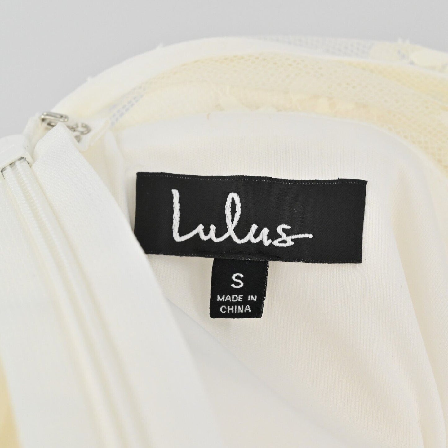 LULUS Dress Womens Size S Ivory Lace Sleeves High Neck Bodycon Bridal Party NEW