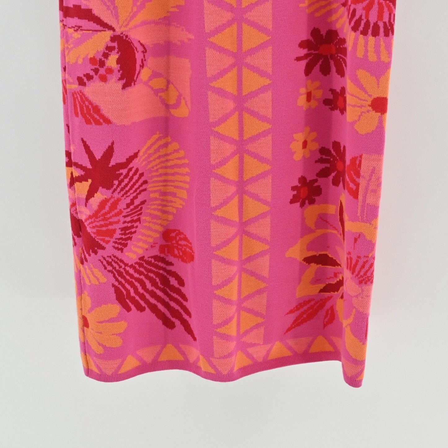 Farm Rio Square Neck Sweater Dress Size XL Sleeveless Midi Pink Tropical Floral