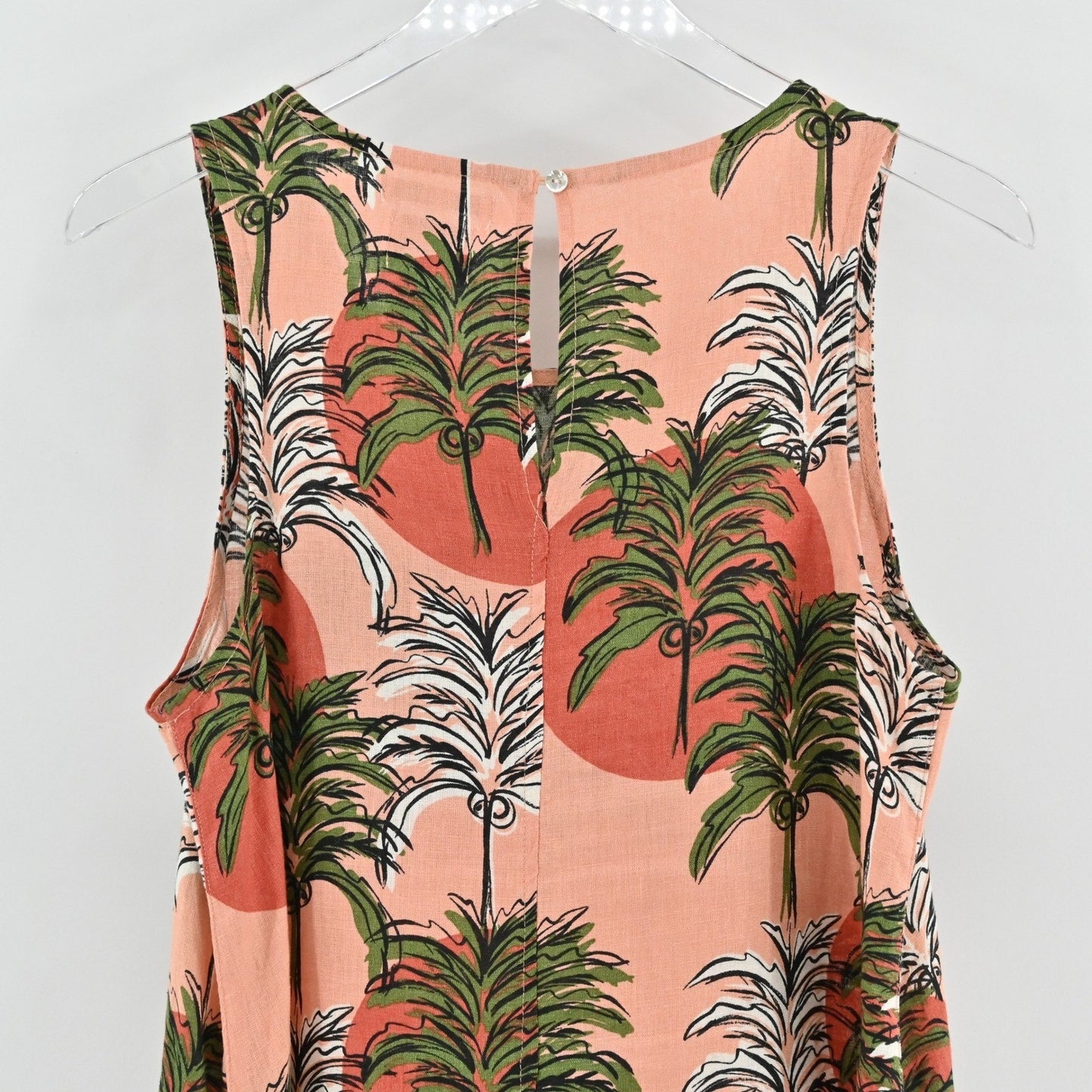 Nicole Miller Tropical Linen Dress Size M Palm Tree Sleeveless Island Vacation