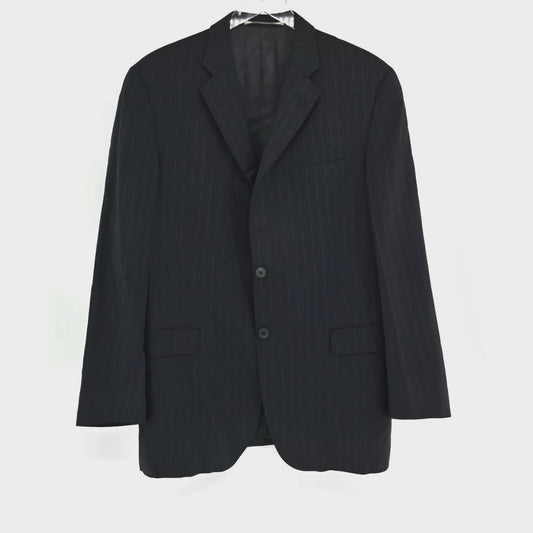 Vtg BURBERRY Mens Pinstripe Blazer Size 42R Wool Sport Coat Black Union Made 90s