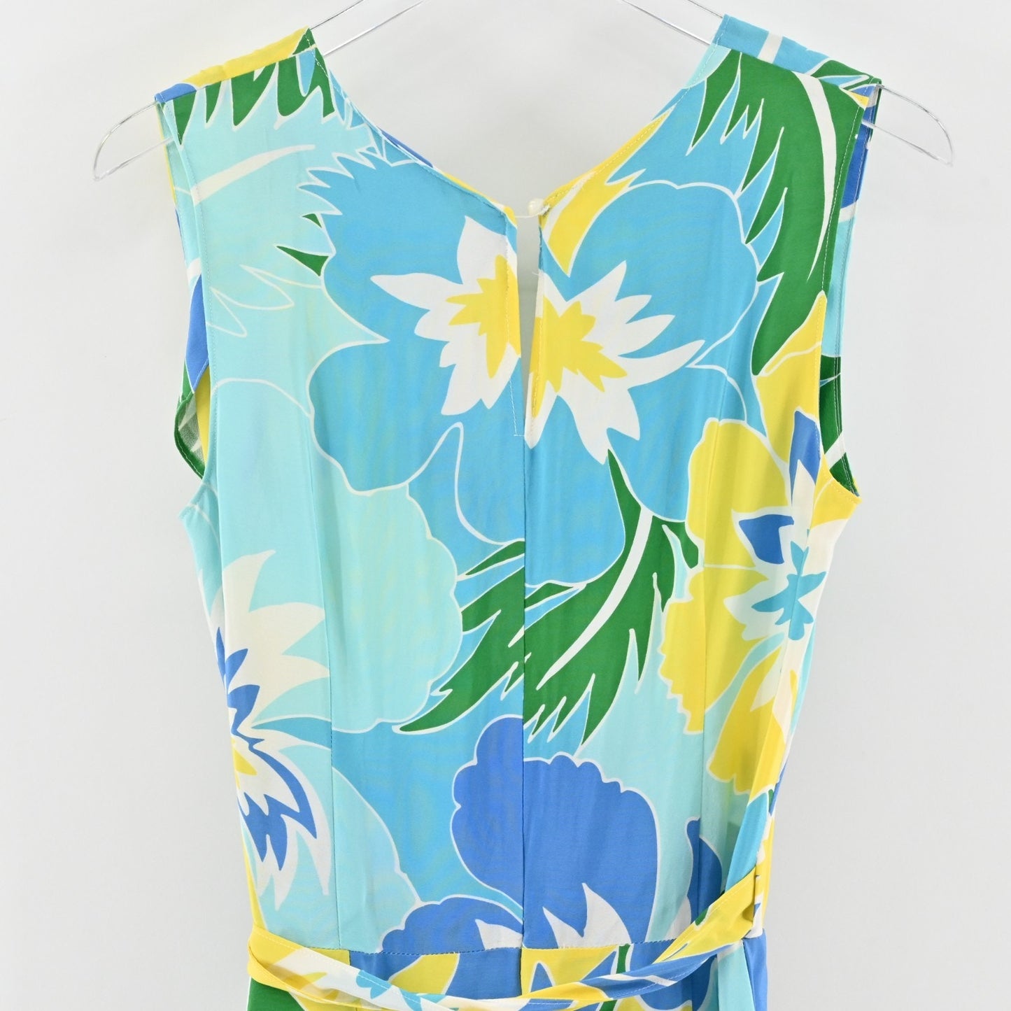 Vtg Maggy London Silk Maxi Dress Size 10 Floral Tropical Print Blue Sleeveless