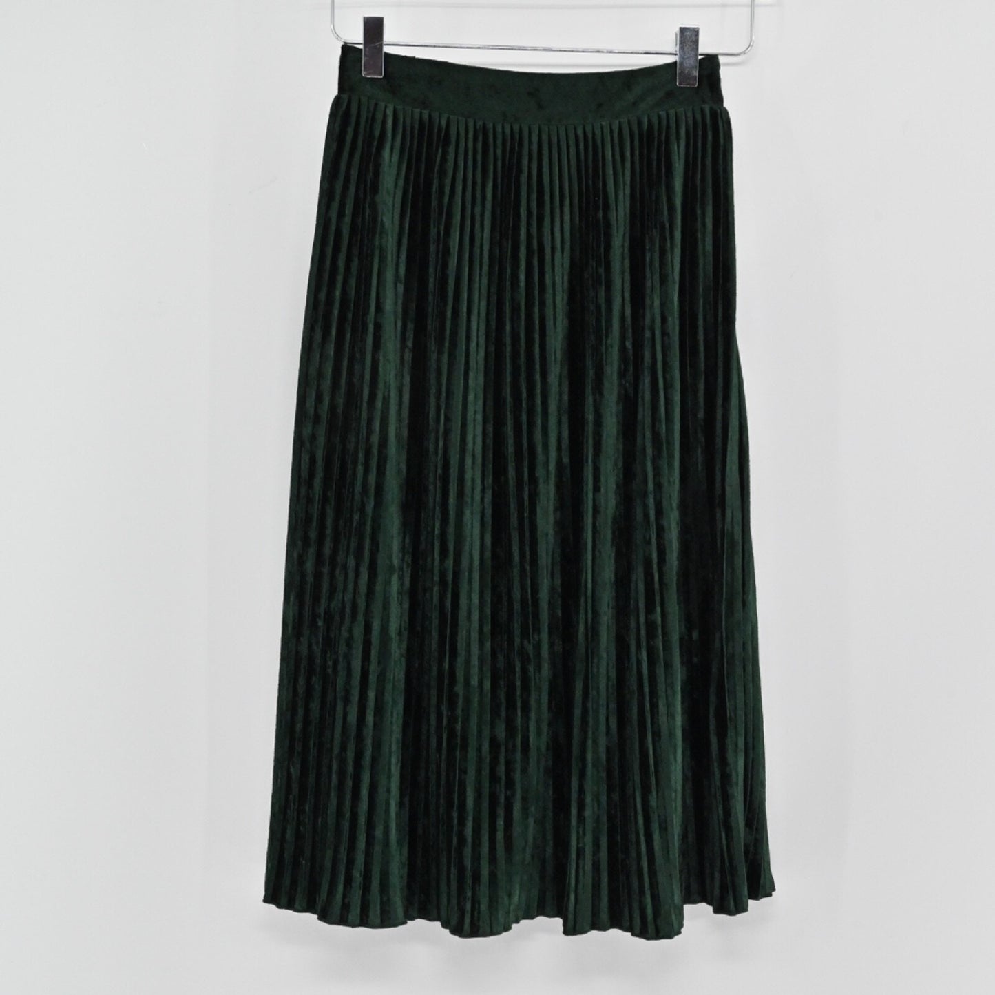ZARA Womens Skirt Set Size XS Pleated Velour Emerald Green Blouse Retro Career