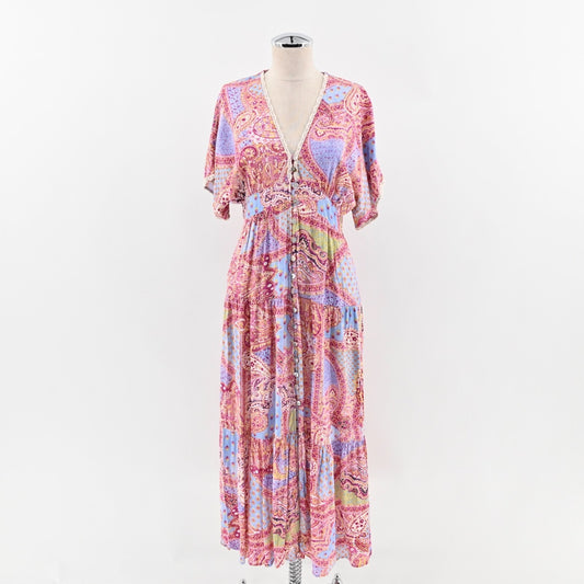 ZARA Dress Size S Multicolor Printed Maxi Pink Lavender Boho Crochet Festival