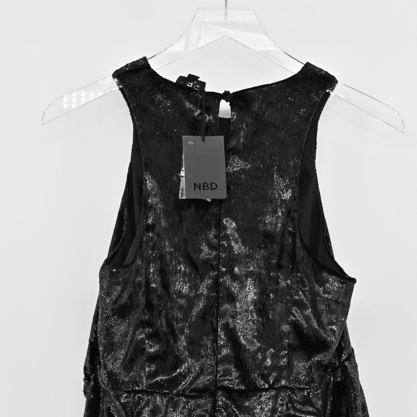 NBD Dress Size M Revolve Serenade Black Metallic Mini Ruffle Velvet Shimmer NEW