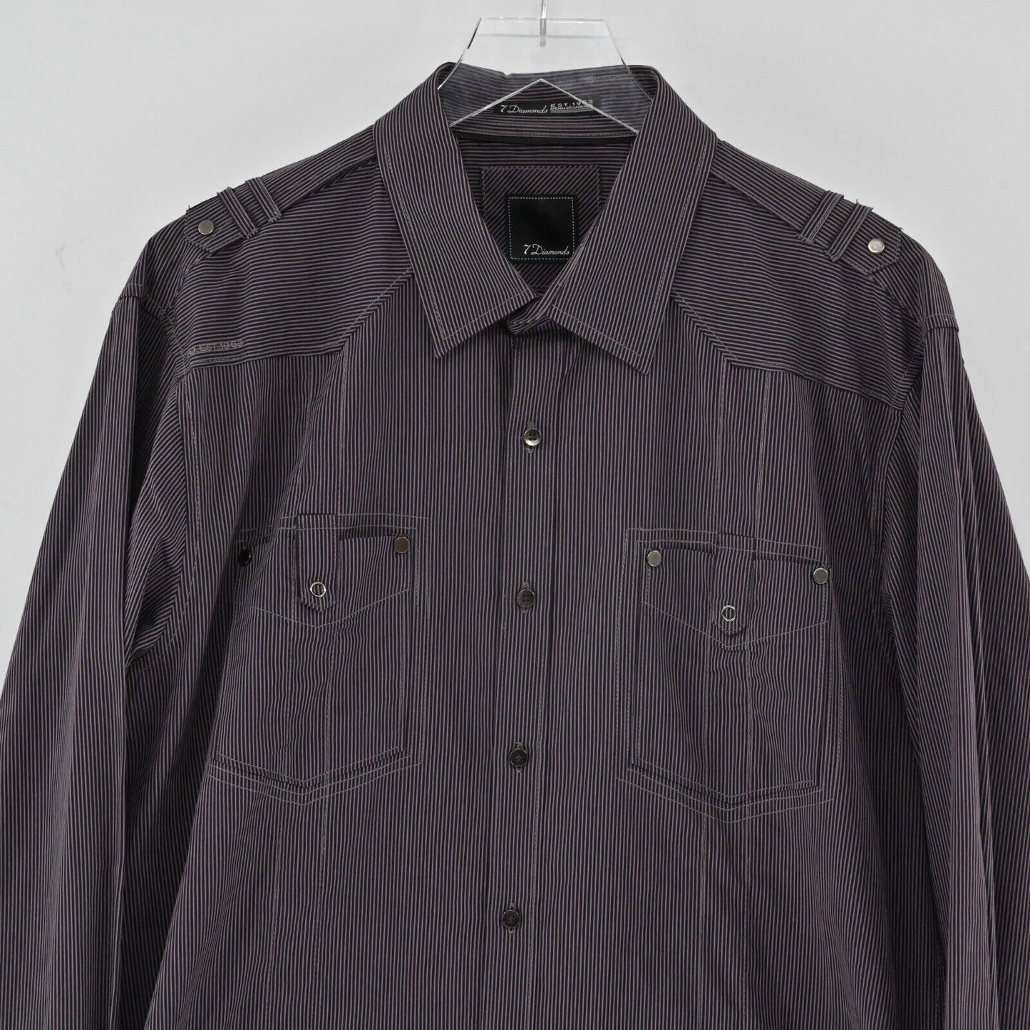 7 DIAMONDS Shirt Mens Sz XL Casual Stripe Long Sleeve Button Down Front Pockets