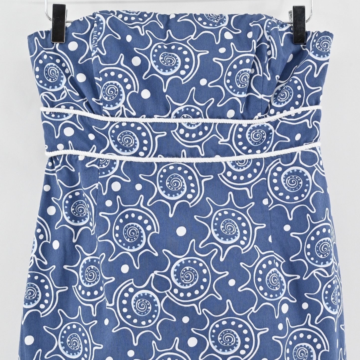 Vineyard Vines Strapless Seashell Dress Sz 6 Blue 100% Cotton Preppy Beach Retro