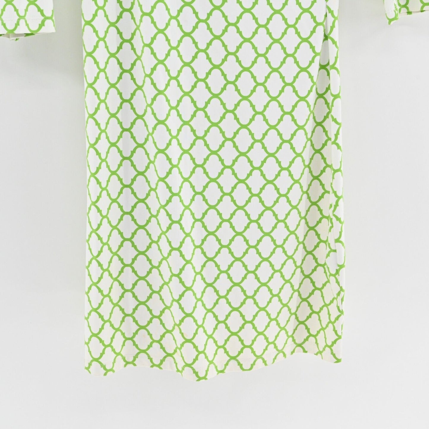 J MCLAUGHLIN Dress Size M Catalina Cloth Green White Faux Wrap Trellis Print