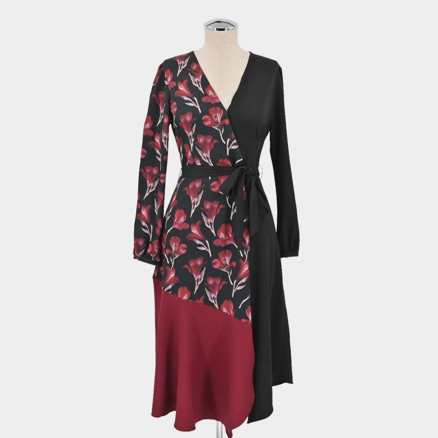 SLATE WILLOW Womens Anissa Wrap Dress Size XS Floral Colorblock Elegant Cocktail