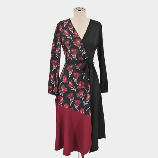 SLATE WILLOW Womens Anissa Wrap Dress Size XS Floral Colorblock Elegant Cocktail