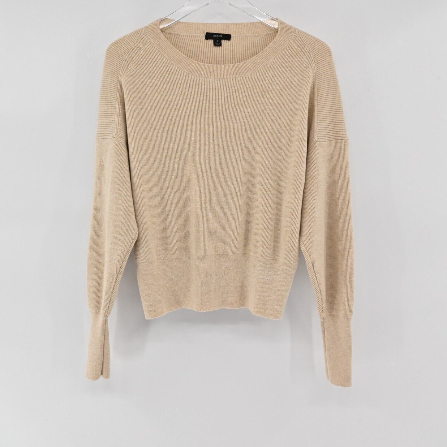 J CREW Sweater Womens Size S Long Sleeve Ribbed Knit Tan Round Neck Top Neutral