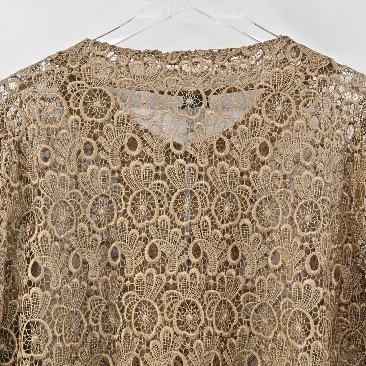 CHICHOS Womens Crochet Jacket Size 3 / XL Tan Lace Floral Blazer Dainty Feminine