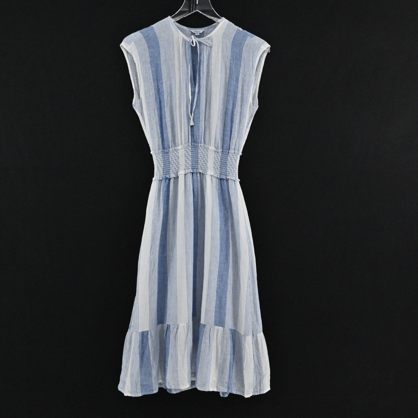 Rails Ashlyn Nevis Stripe Dress Size XXS Linen Blend Tie Neck Sleeveless Midi