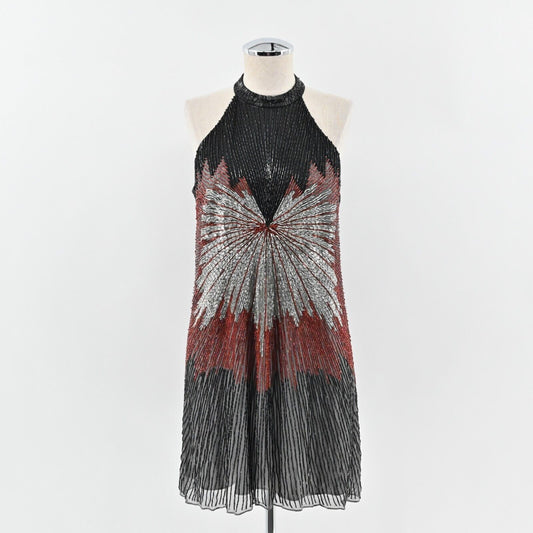 PARKER Dress Sz M Silk Beaded Isla Firecracker Starburst Poinsettia Mini Halter