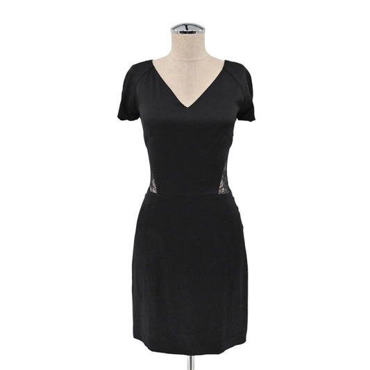 BARNEYS NEW YORK Dress Womens Sz 2 CO OP Black Short Sleeve VNeck Lace Back Silk